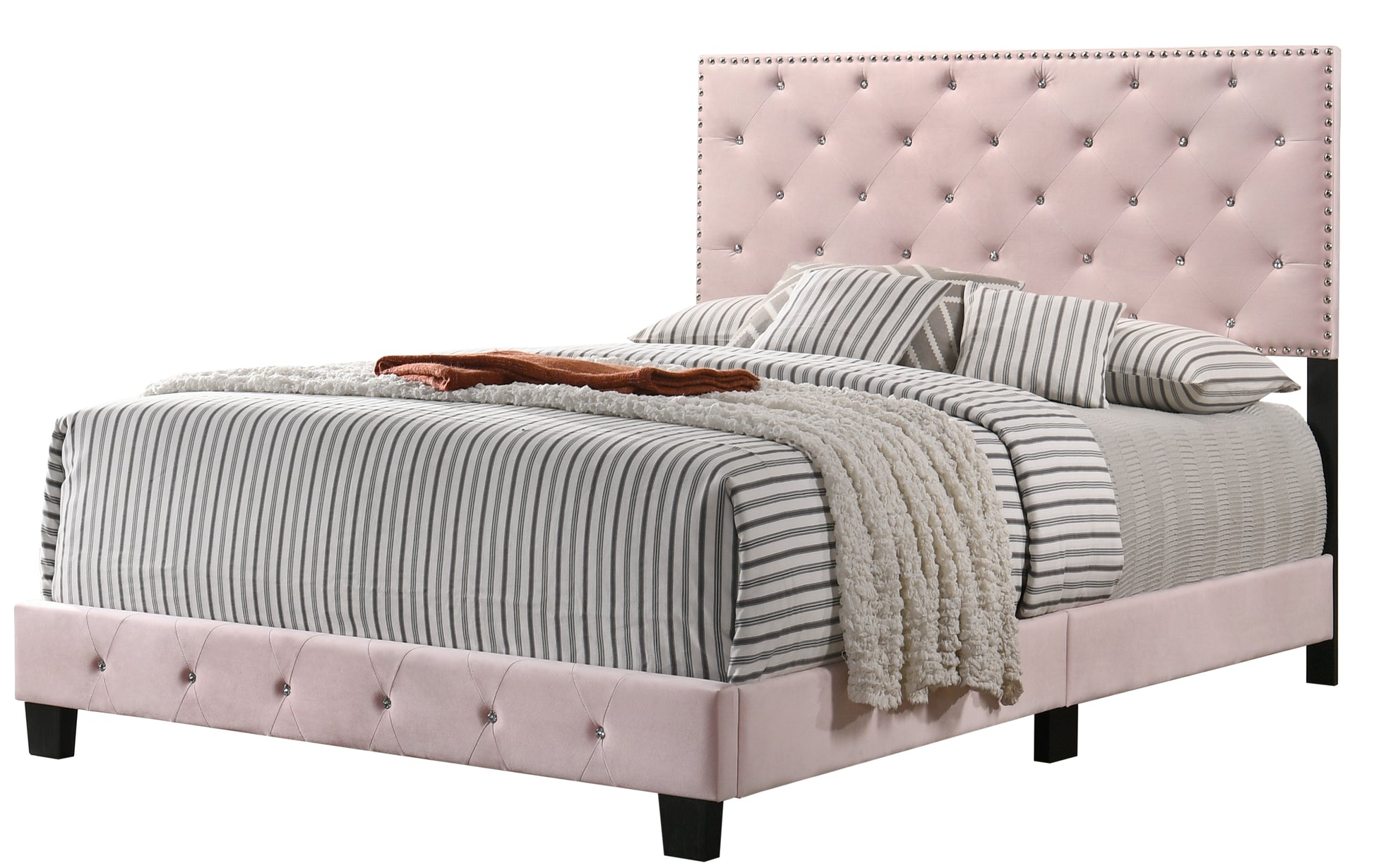 Pink Velvet Queen Bed - 64" W x 83" D