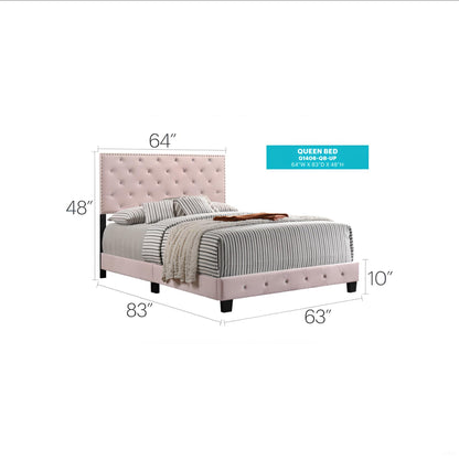 Pink Velvet Queen Bed - 64" W x 83" D