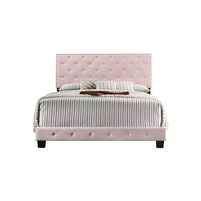 Pink Velvet Queen Bed - 64" W x 83" D