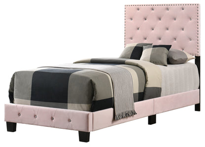 Pink Velvet Twin Bed Frame - 47"H x 42"W x 77"D for Bedroom