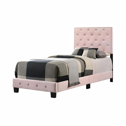 Pink Velvet Twin Bed Frame - 47"H x 42"W x 77"D for Bedroom
