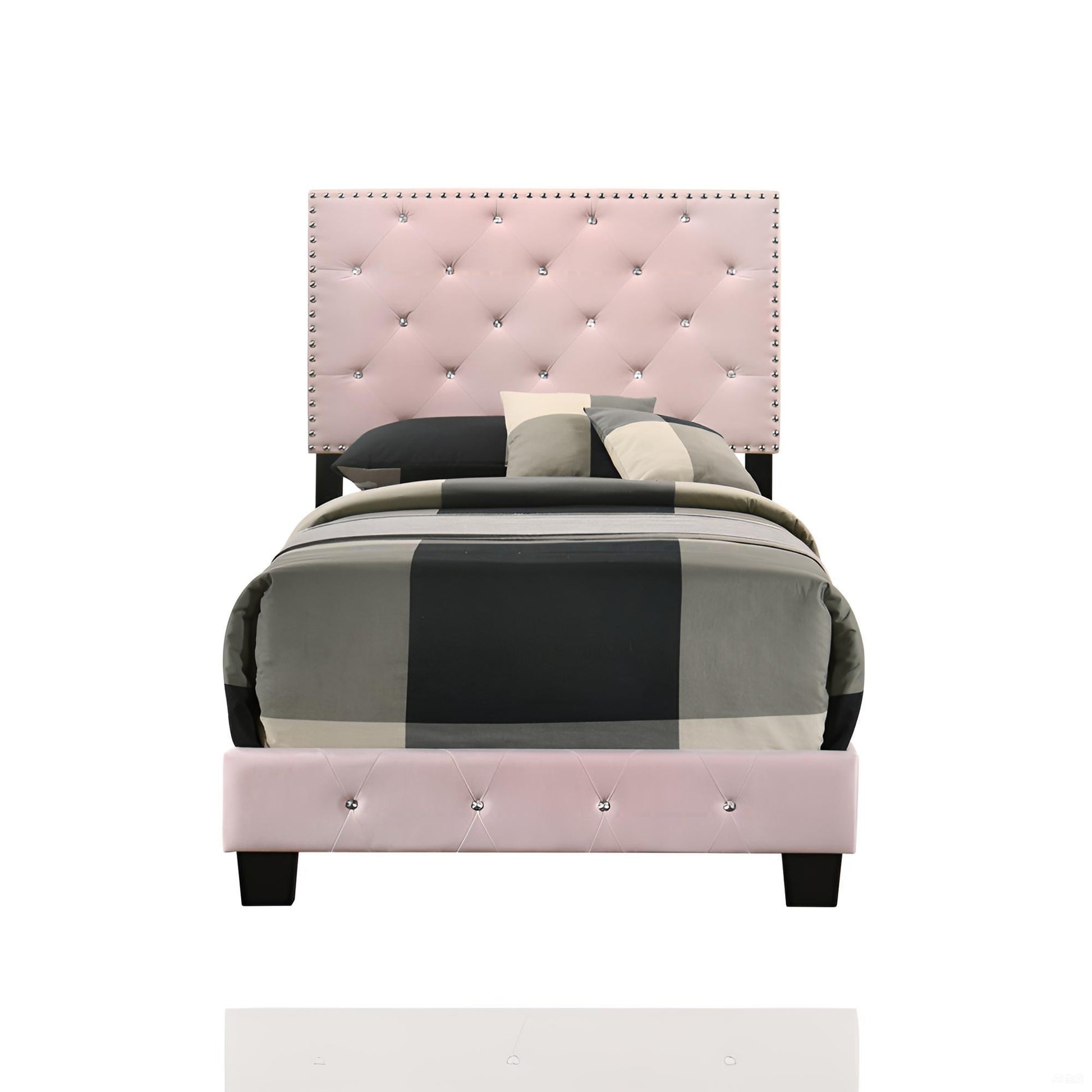 Pink Velvet Twin Bed Frame - 47"H x 42"W x 77"D for Bedroom
