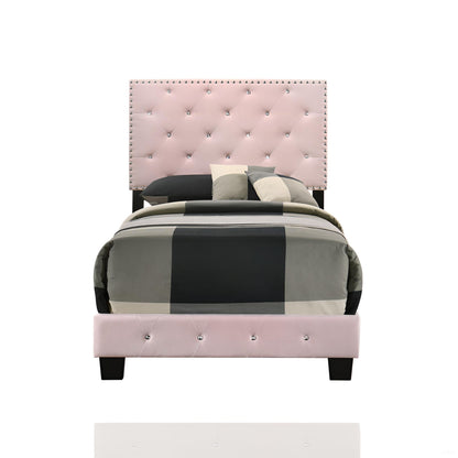 Pink Velvet Twin Bed Frame - 47"H x 42"W x 77"D for Bedroom