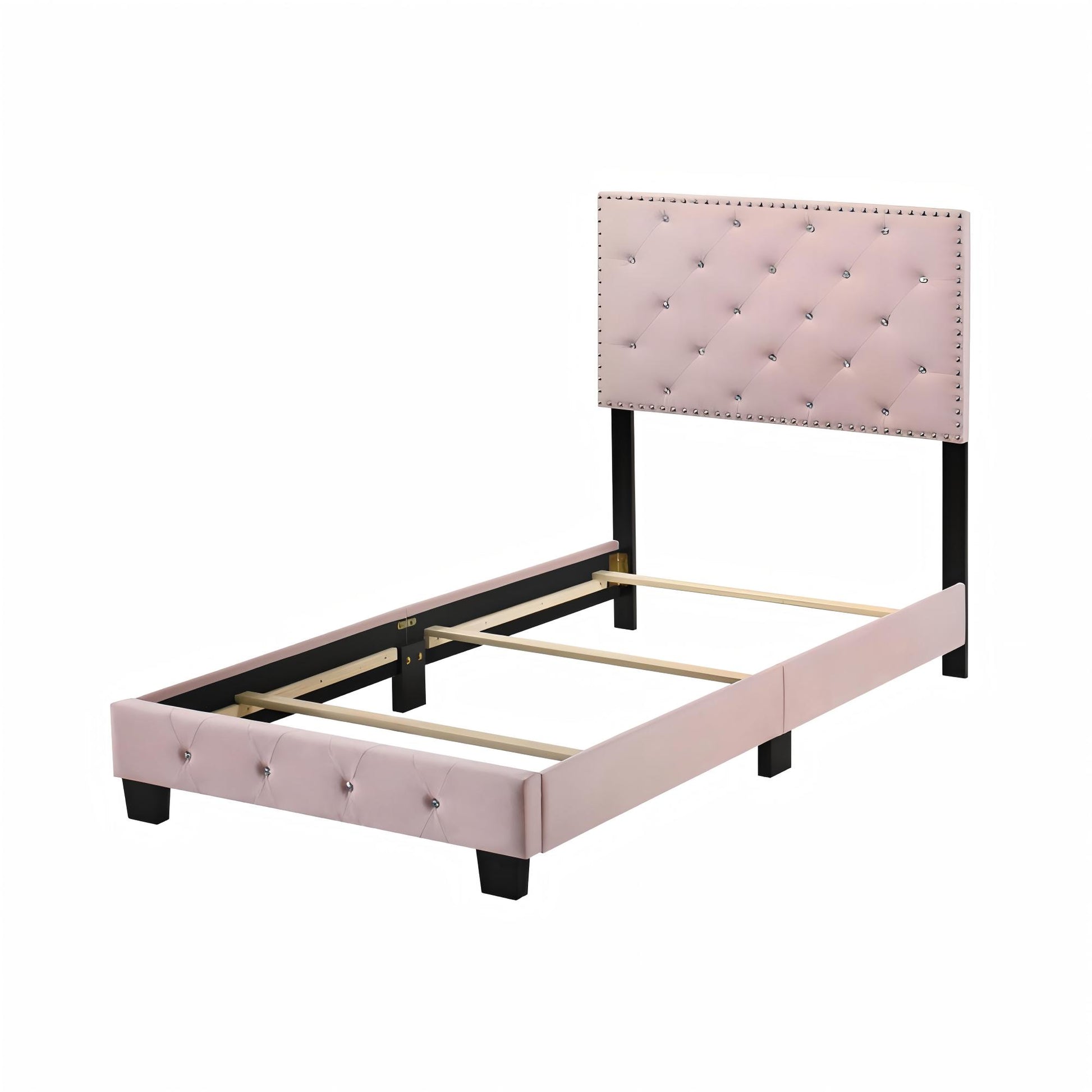 Pink Velvet Twin Bed Frame - 47"H x 42"W x 77"D for Bedroom