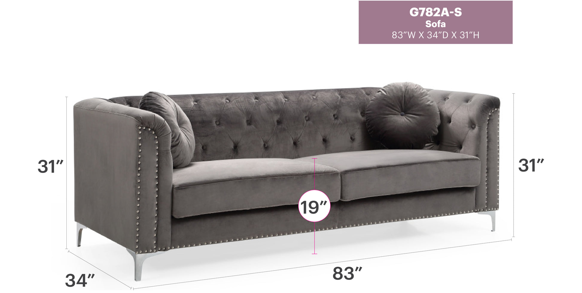 Dark Gray Velvet 2 Seat Sofa for Living Room Comfort
