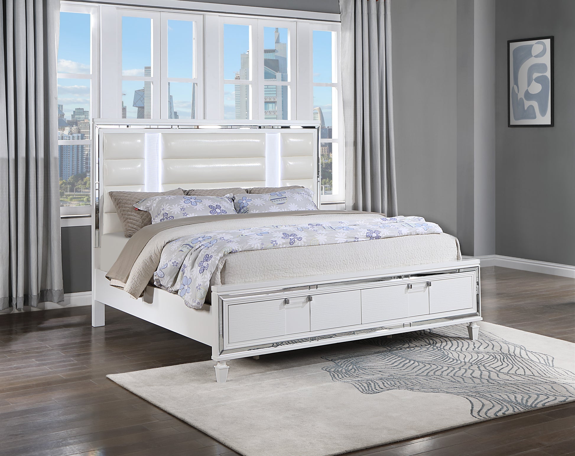 Genoa G05790A-QB Queen Bed (Mattress Not Included), Sparkling White