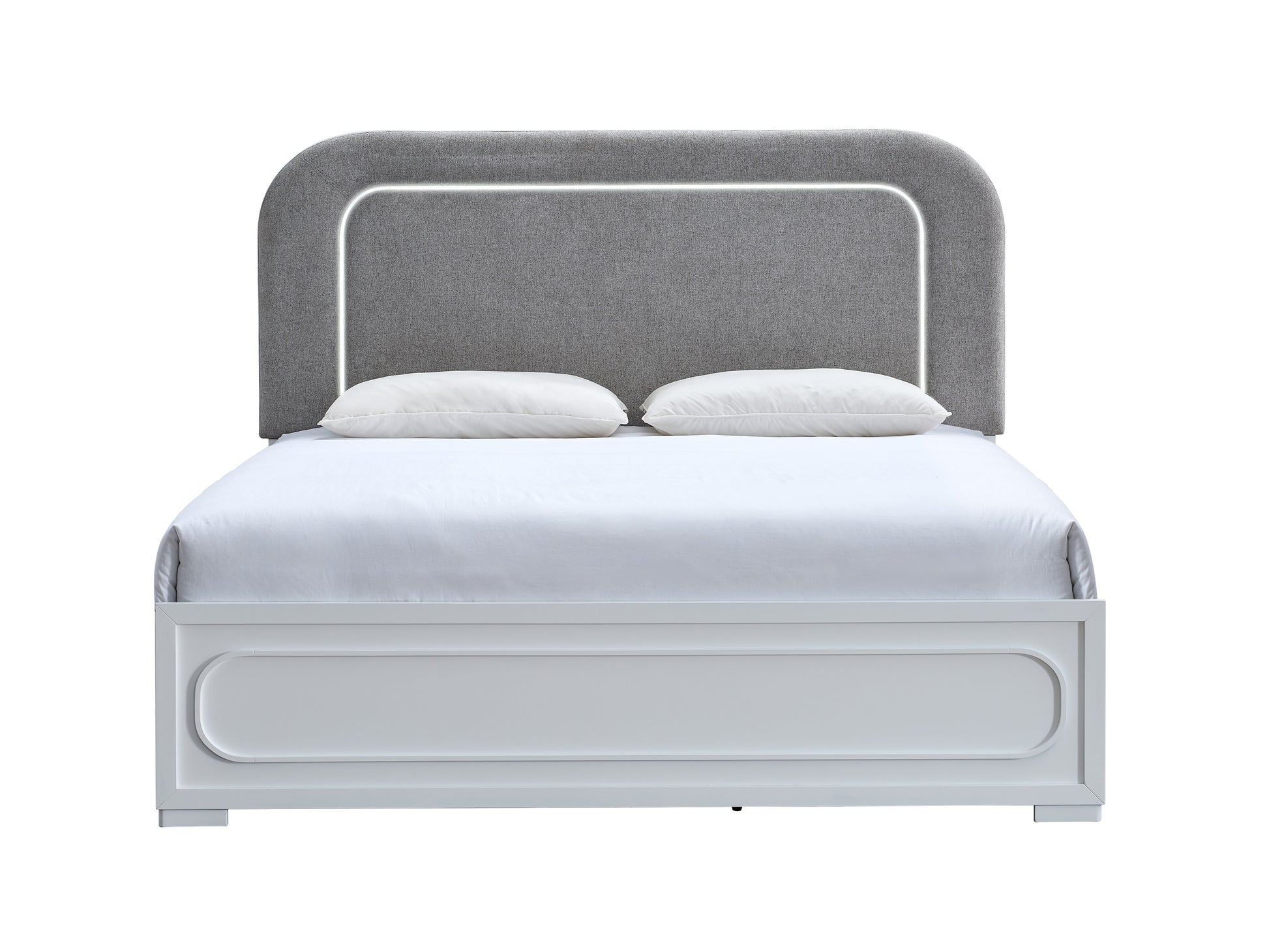 Queen Wood Bed Frame - White with LED Details for Bedroom