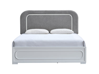 Queen Wood Bed Frame - White with LED Details for Bedroom