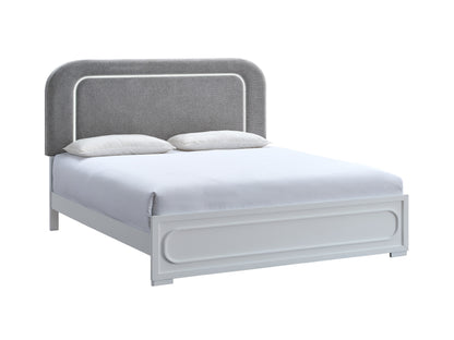 Queen Wood Bed Frame - White with LED Details for Bedroom