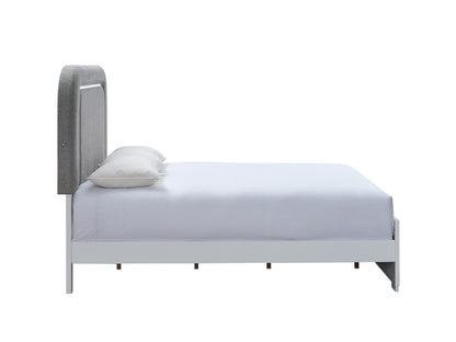 Queen Wood Bed Frame - White with LED Details for Bedroom