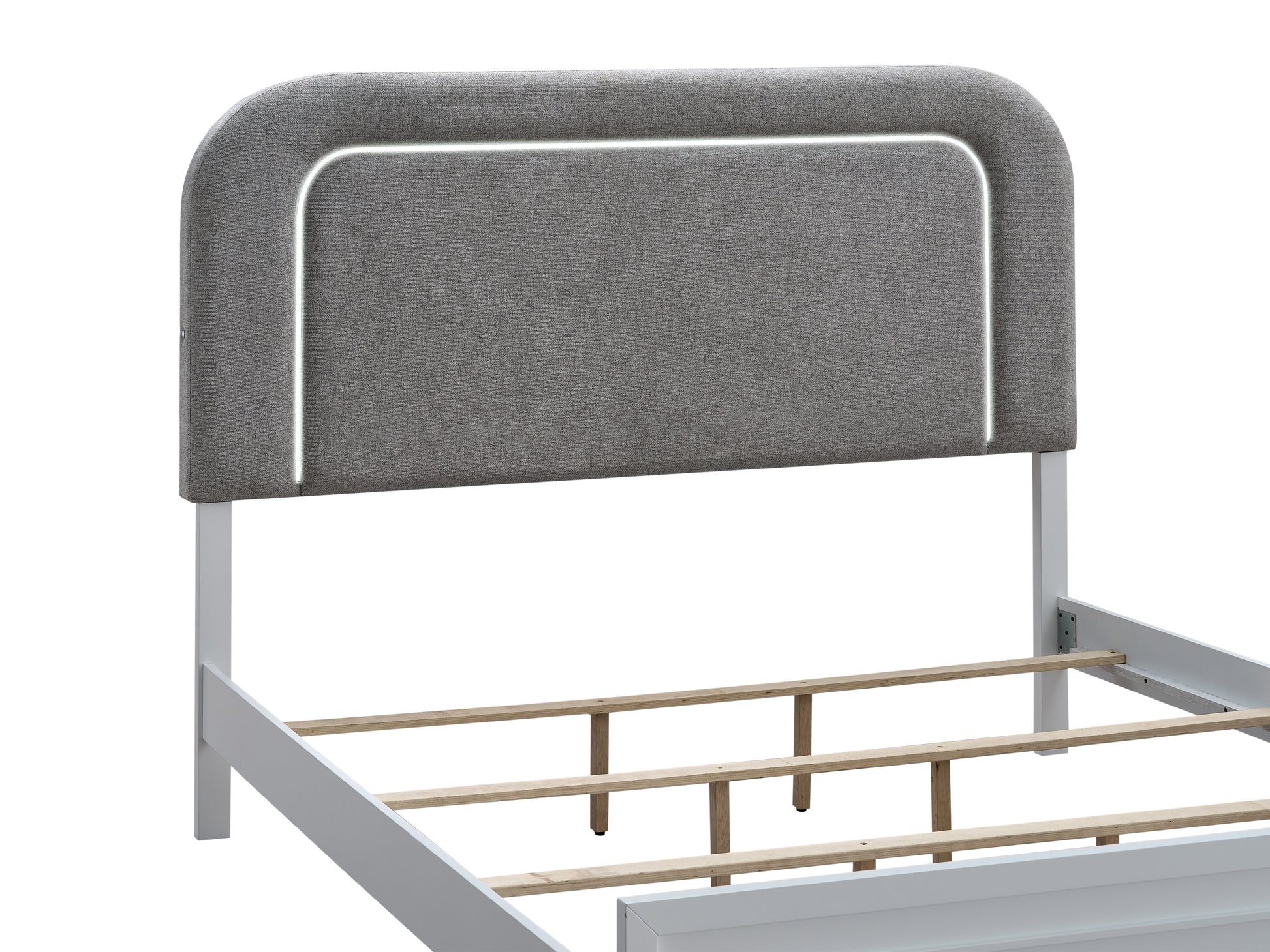 Queen Wood Bed Frame - White with LED Details for Bedroom