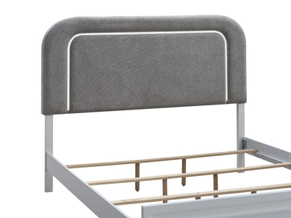 Queen Wood Bed Frame - White with LED Details for Bedroom