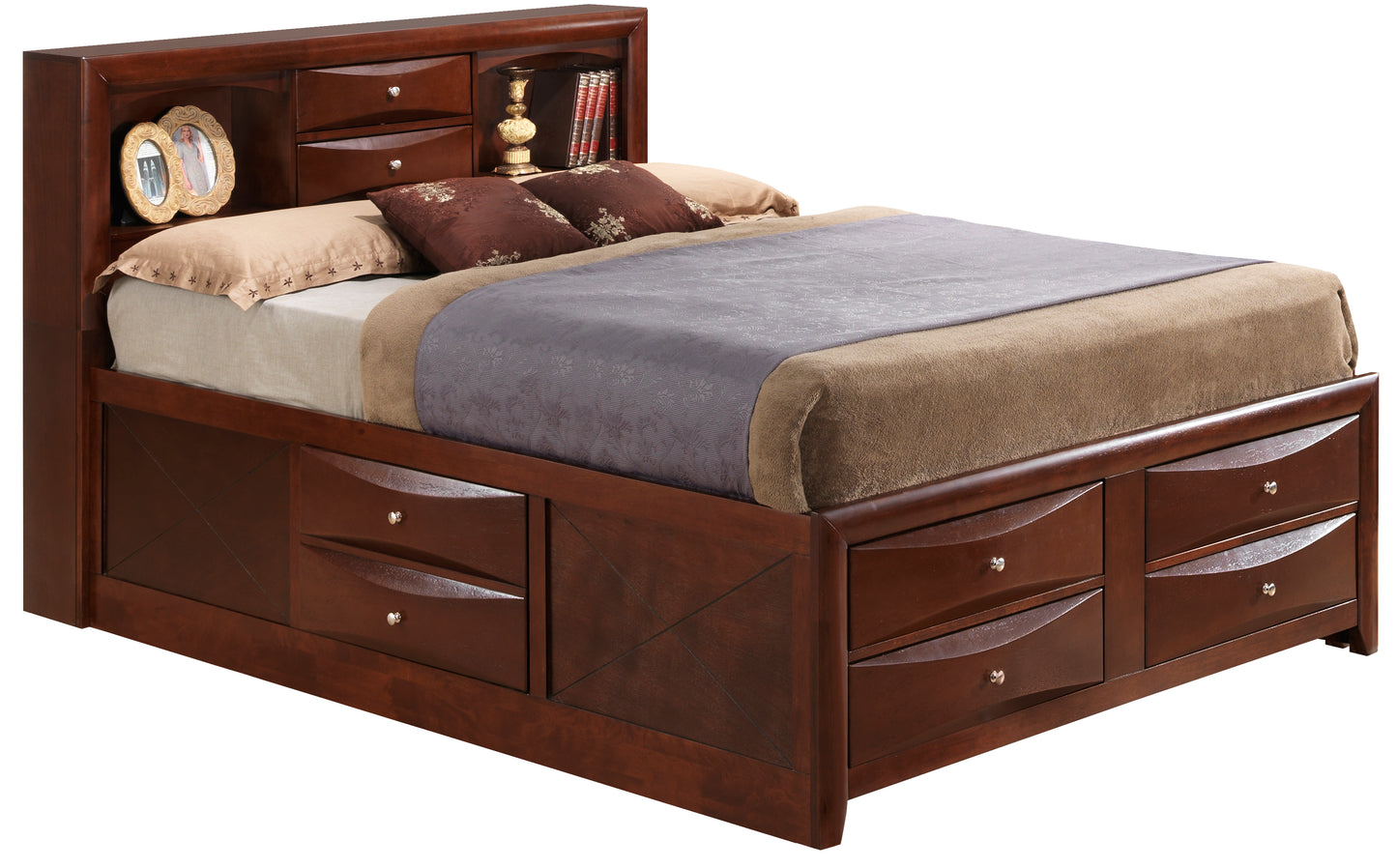 Spacious Cherry Finish King Storage Bed
