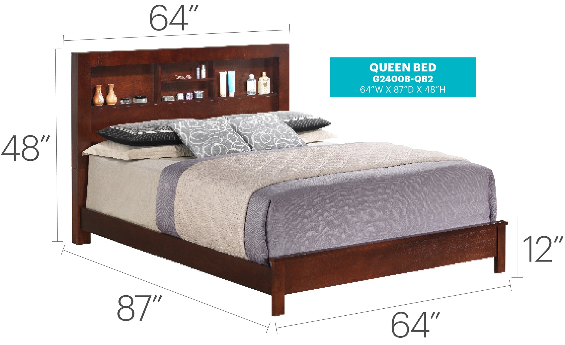 Queen Size Cherry Transitional Bed Frame