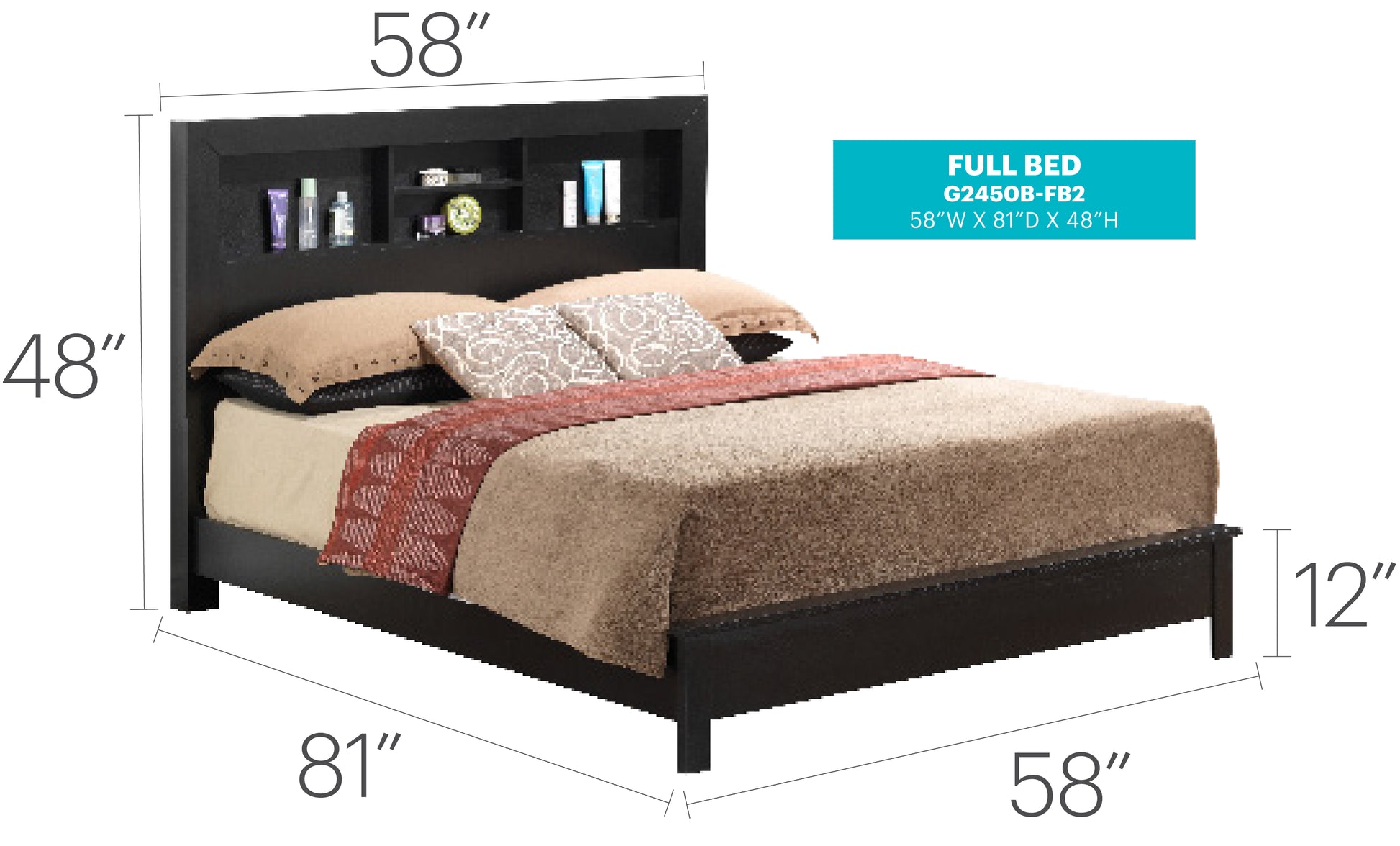 Elegant Black Full Bed - Durable & Stylish Base