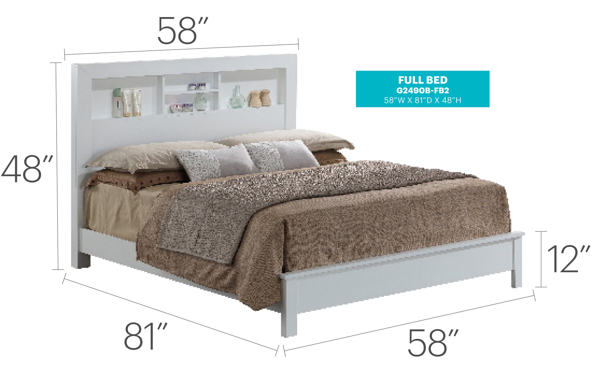 White Transitional Full Bed Frame in Particle Board for Bedroom
