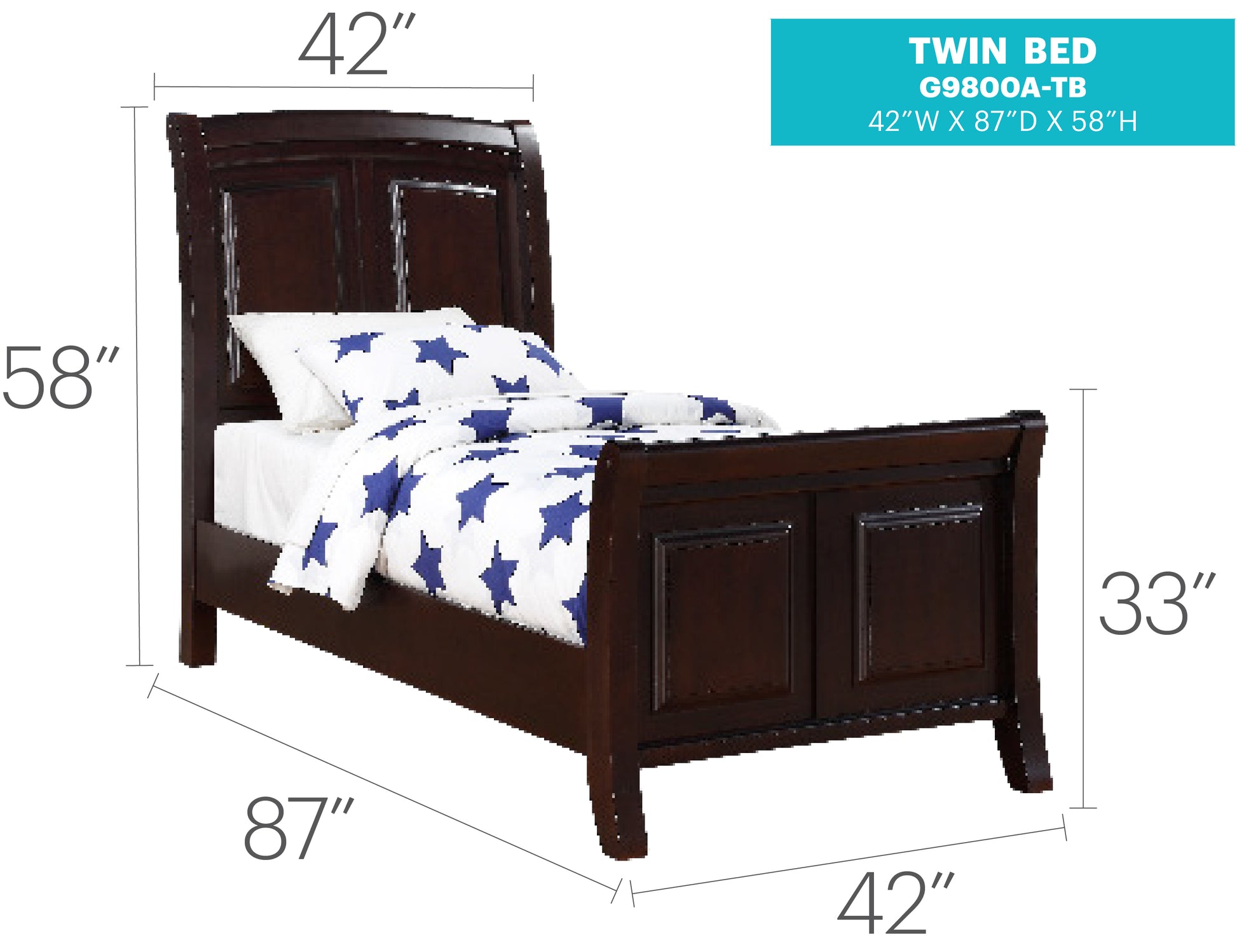 Twin Cappuccino Wood Bed Frame - 54"W x 87"D