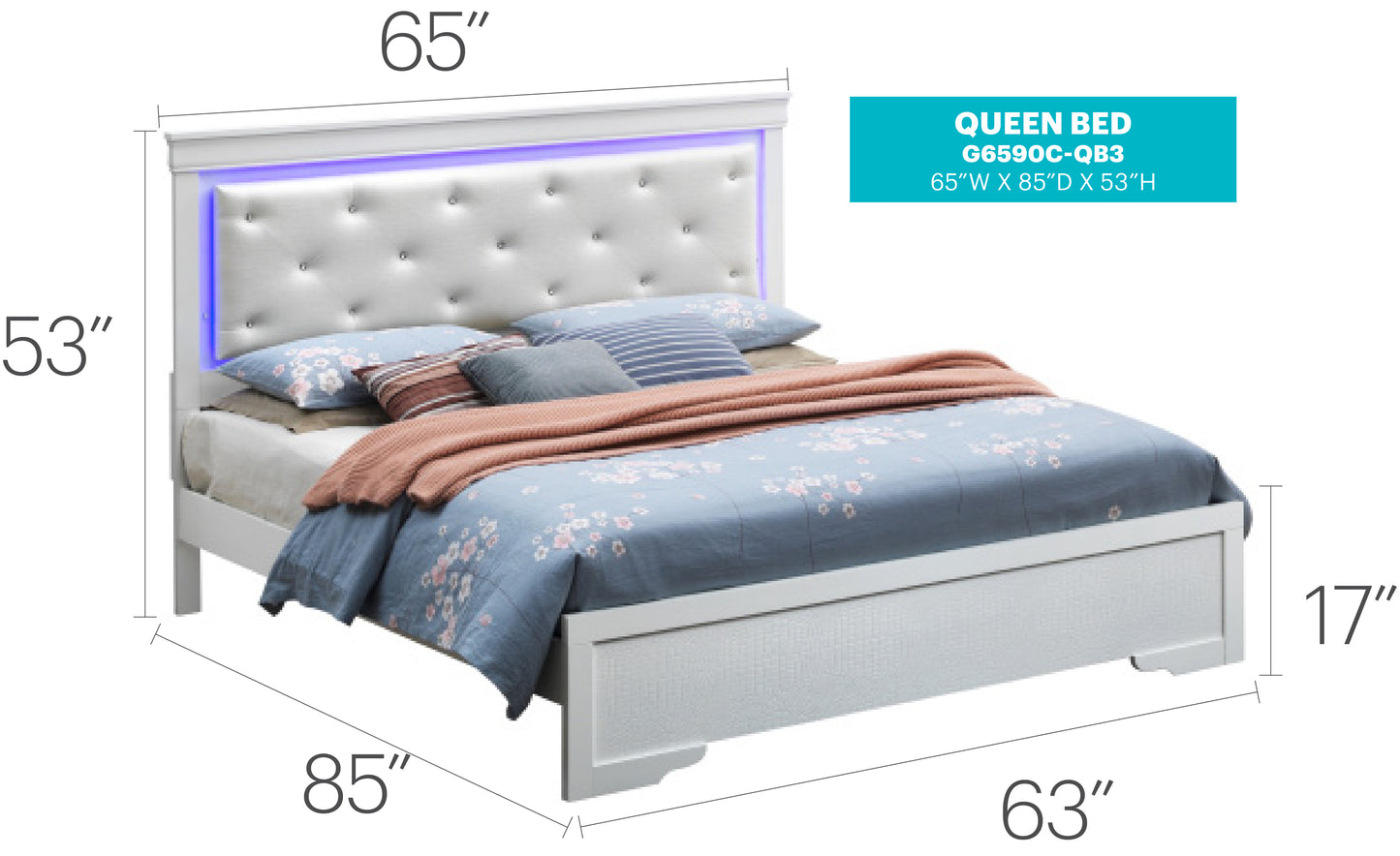 Champagne Particle Board Queen Bed Frame with Silver Finish for Bedroom