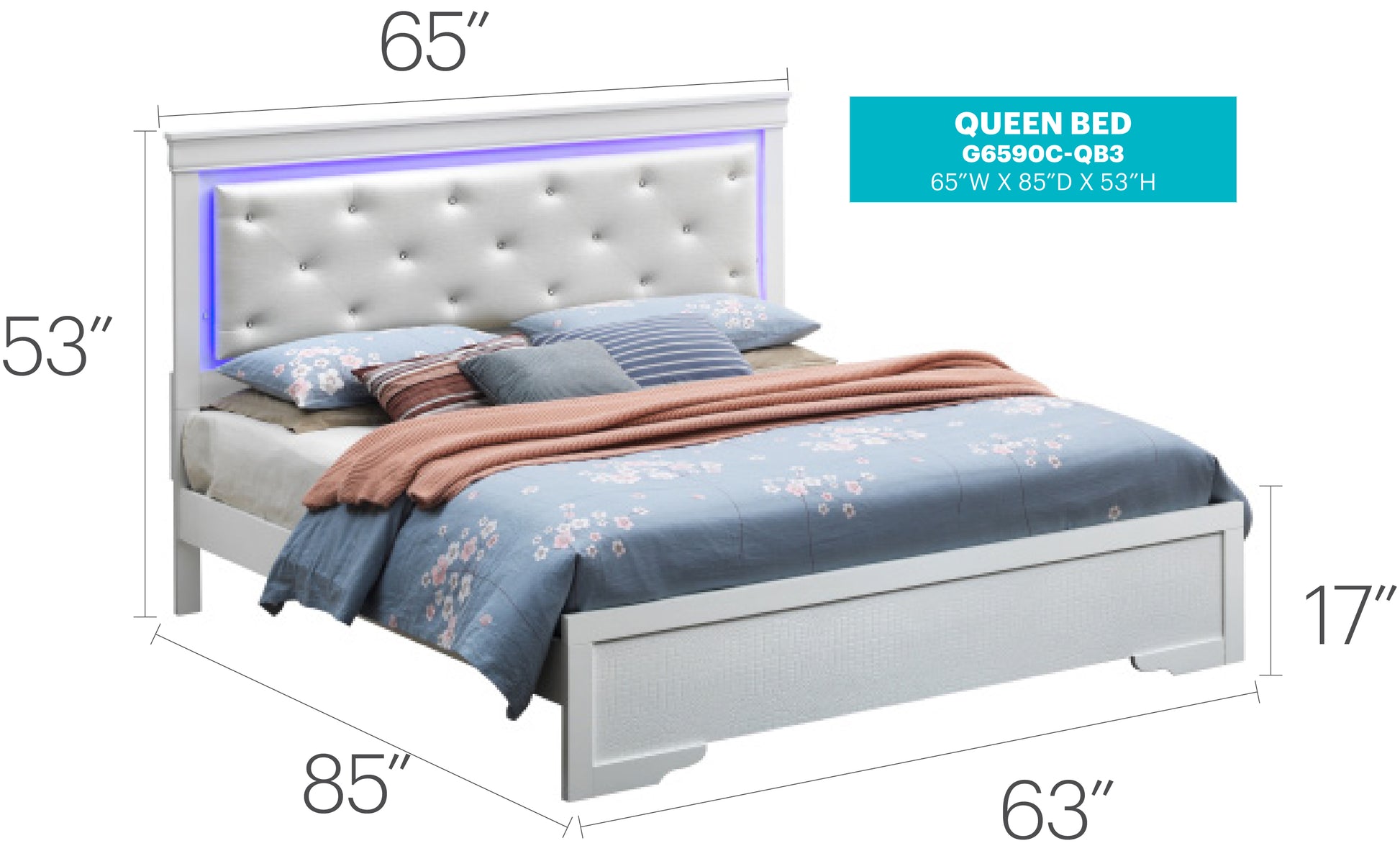 Champagne Particle Board Queen Bed Frame with Silver Finish for Bedroom