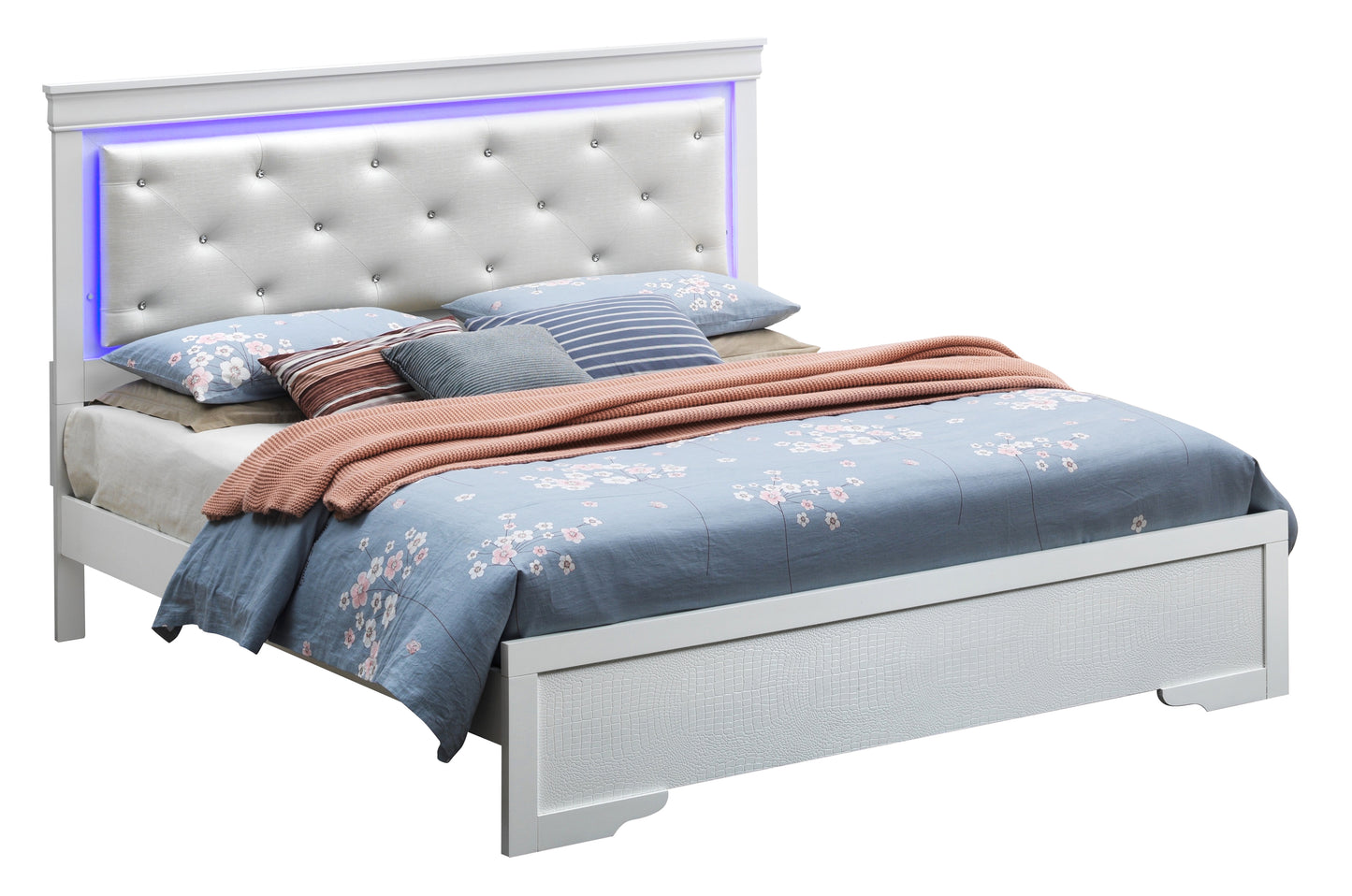 Champagne Particle Board Queen Bed Frame with Silver Finish for Bedroom