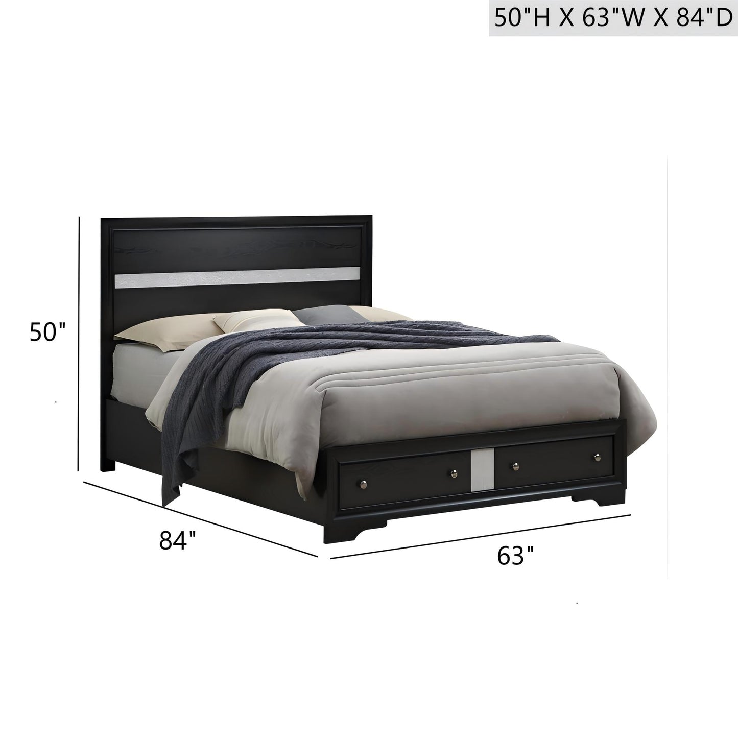 Madrid Queen Bed - Black Wood Frame, 50"H for Bedroom