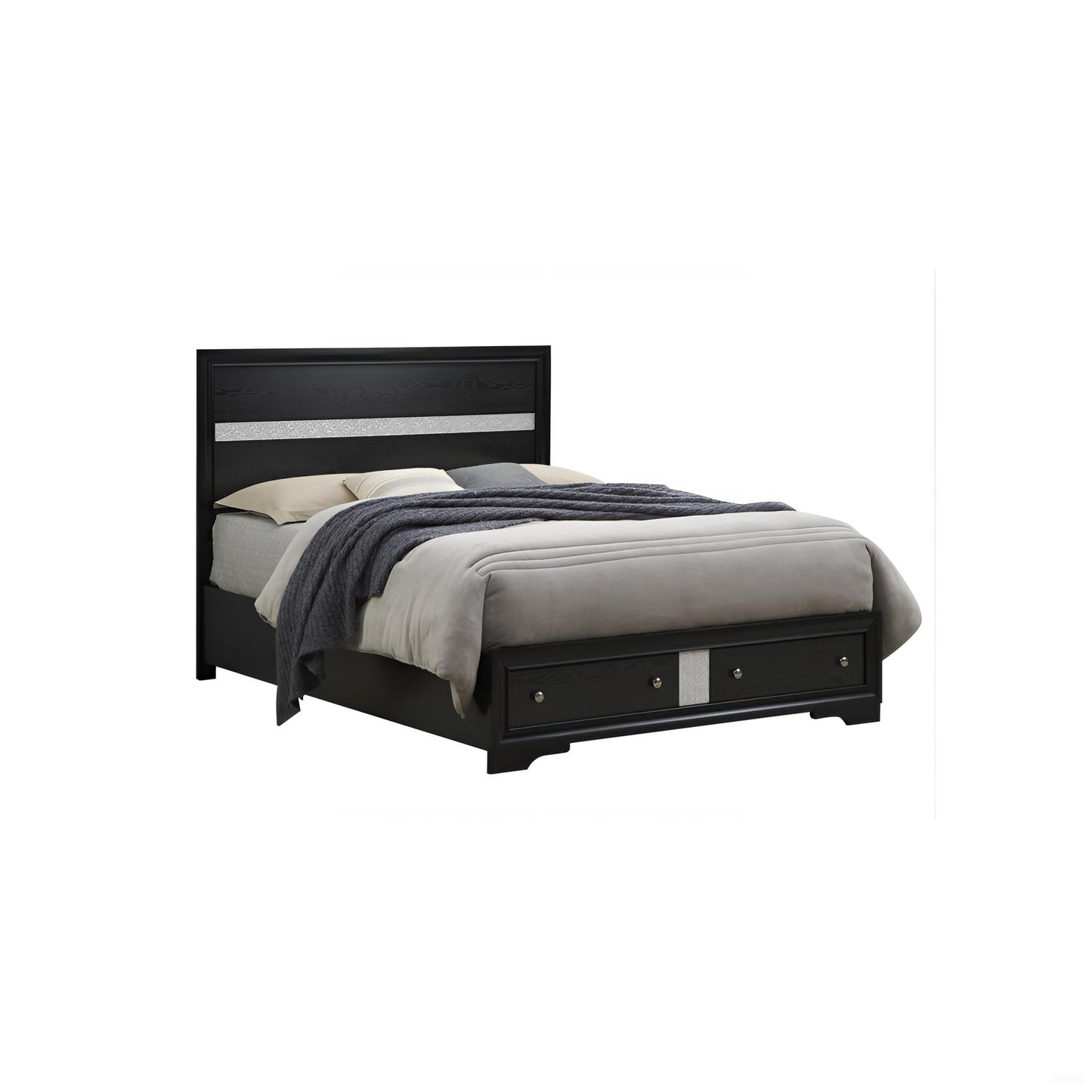Madrid Queen Bed - Black Wood Frame, 50"H for Bedroom