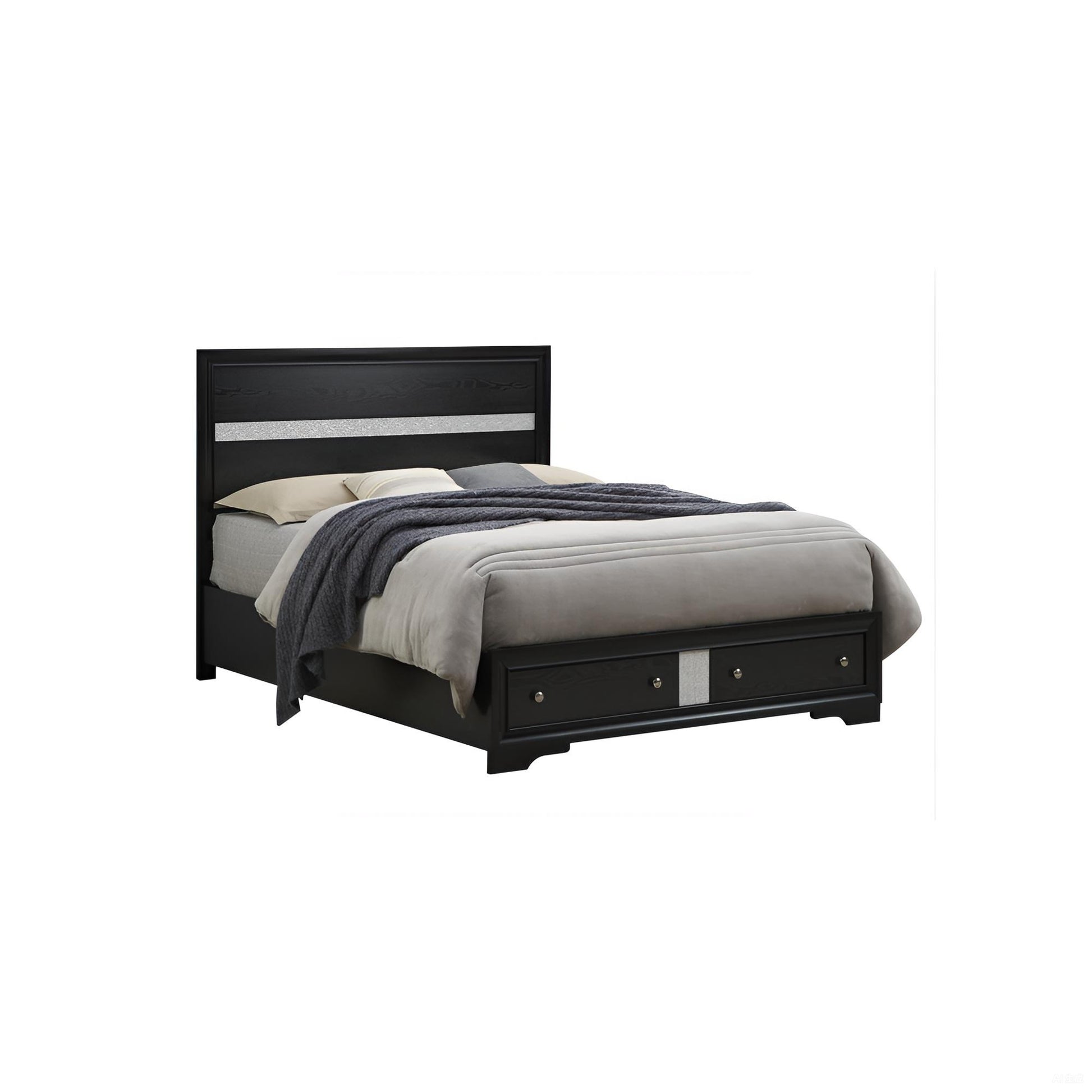 Madrid Queen Bed - Black Wood Frame, 50"H for Bedroom
