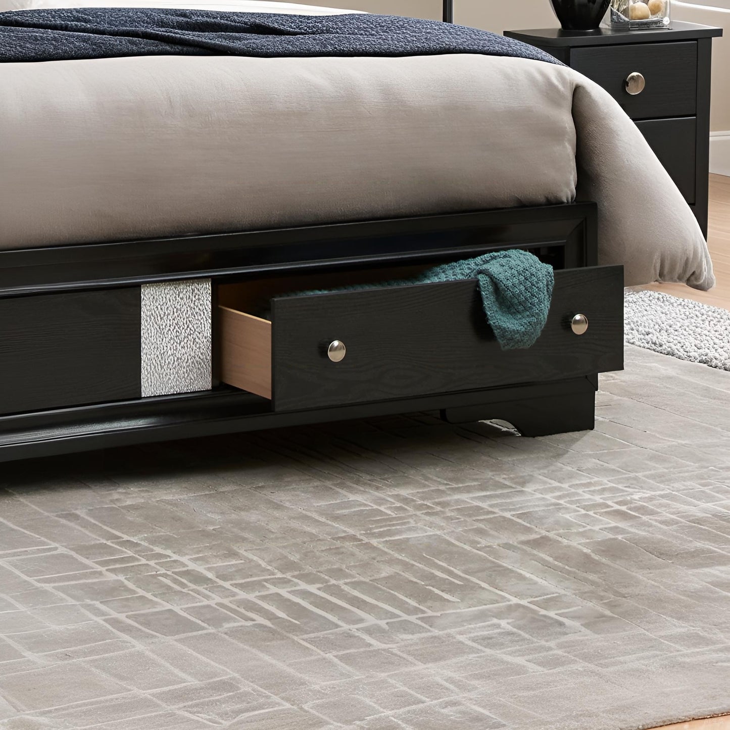 Madrid Queen Bed - Black Wood Frame, 50"H for Bedroom