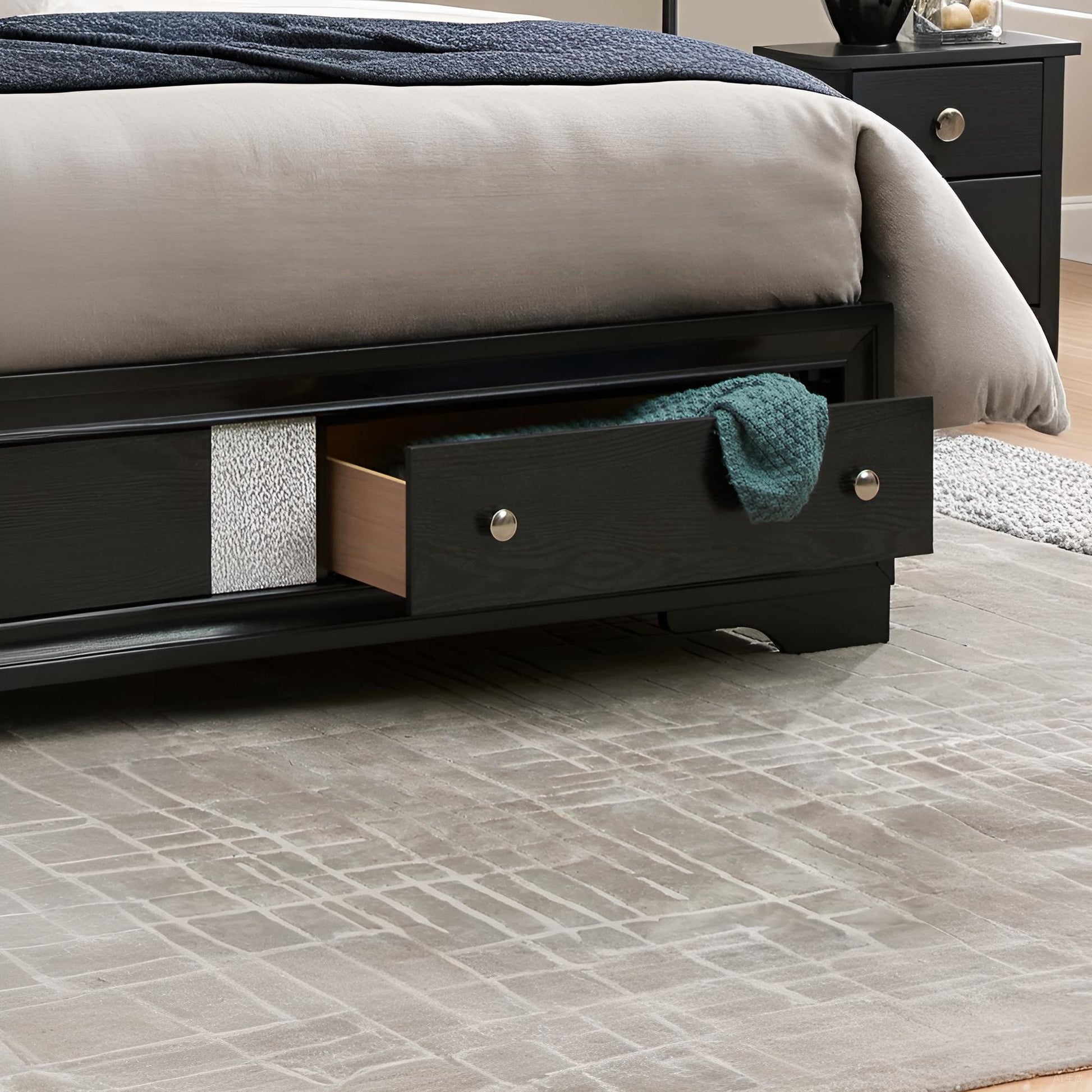 Madrid Queen Bed - Black Wood Frame, 50"H for Bedroom