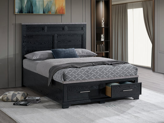 Black Wood Queen Bed with Storage Headboard