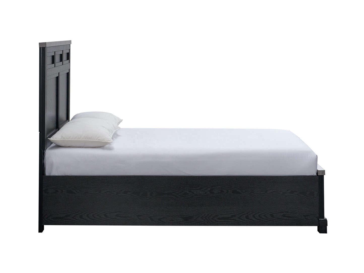 Black Wood Queen Bed with Storage Headboard