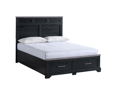 Black Wood Queen Bed with Storage Headboard