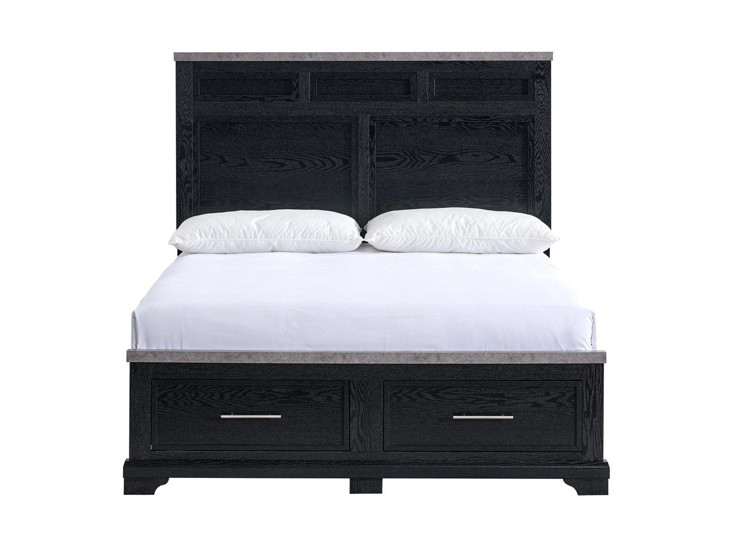 Black Wood Queen Bed with Storage Headboard