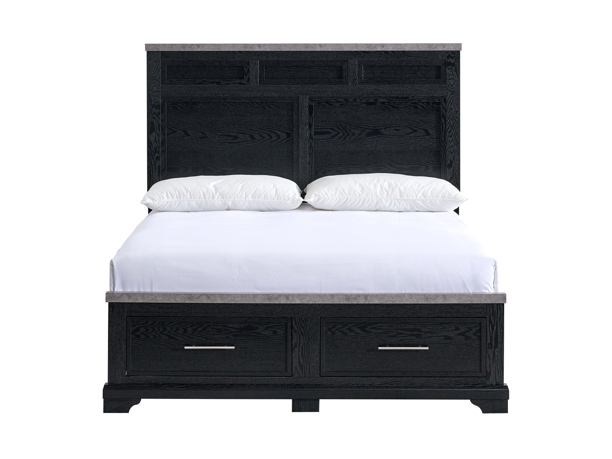 Black Wood Queen Bed with Storage Headboard