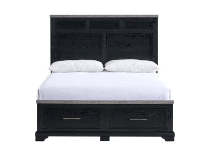 Black Wood Queen Bed with Storage Headboard