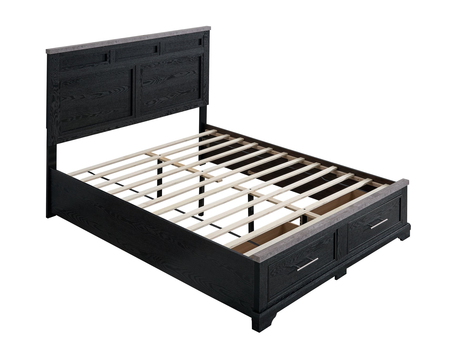 Black Wood Queen Bed with Storage Headboard