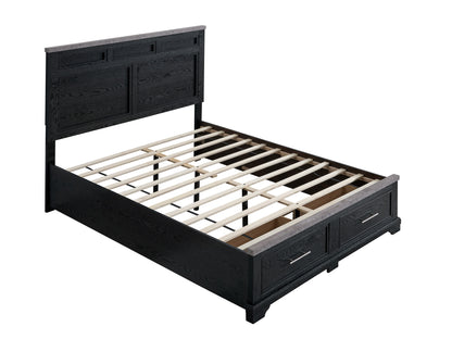 Black Wood Queen Bed with Storage Headboard