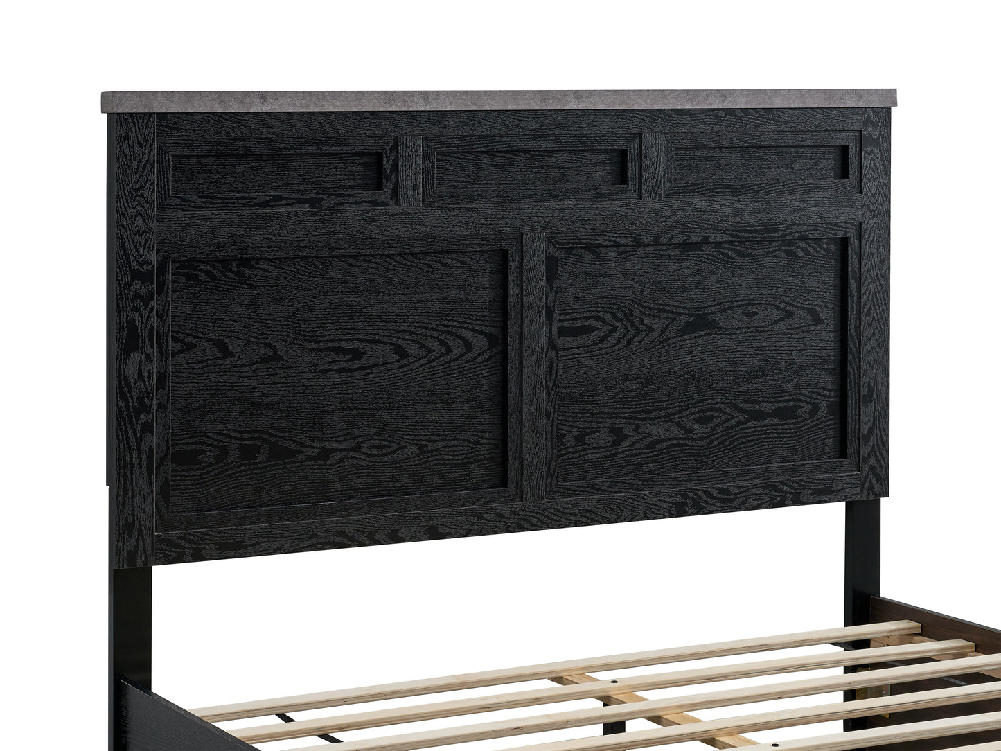 Black Wood Queen Bed with Storage Headboard