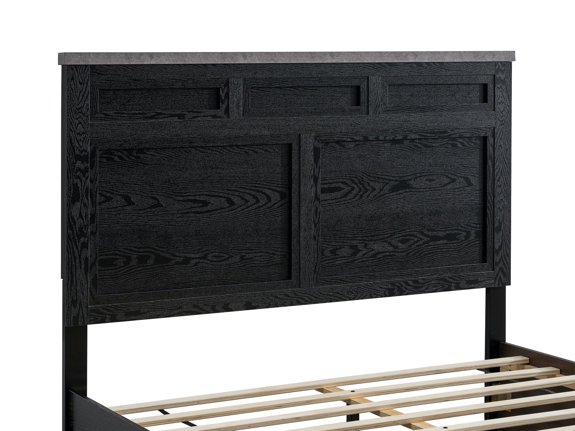 Black Wood Queen Bed with Storage Headboard