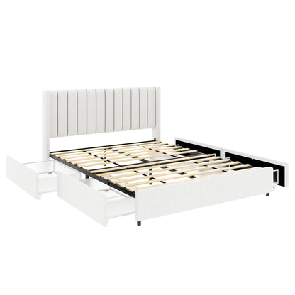Queen Ivory Boucle Bed Frame - Storage Platform Bed
