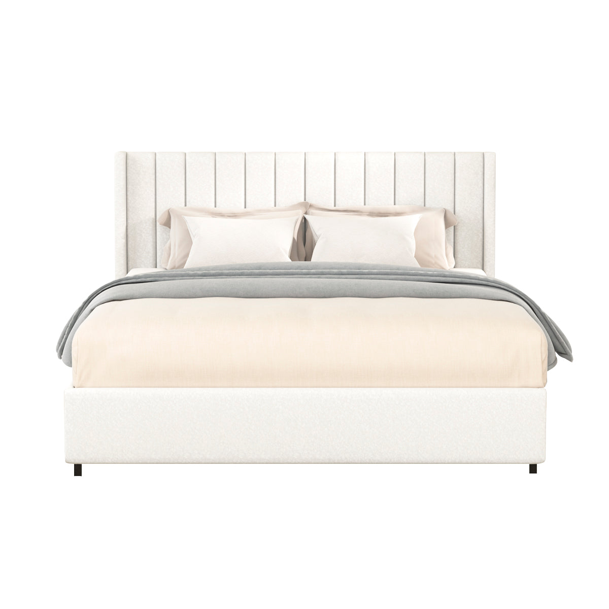 Queen Ivory Boucle Bed Frame - Storage Platform Bed