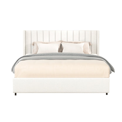 Queen Ivory Boucle Bed Frame - Storage Platform Bed