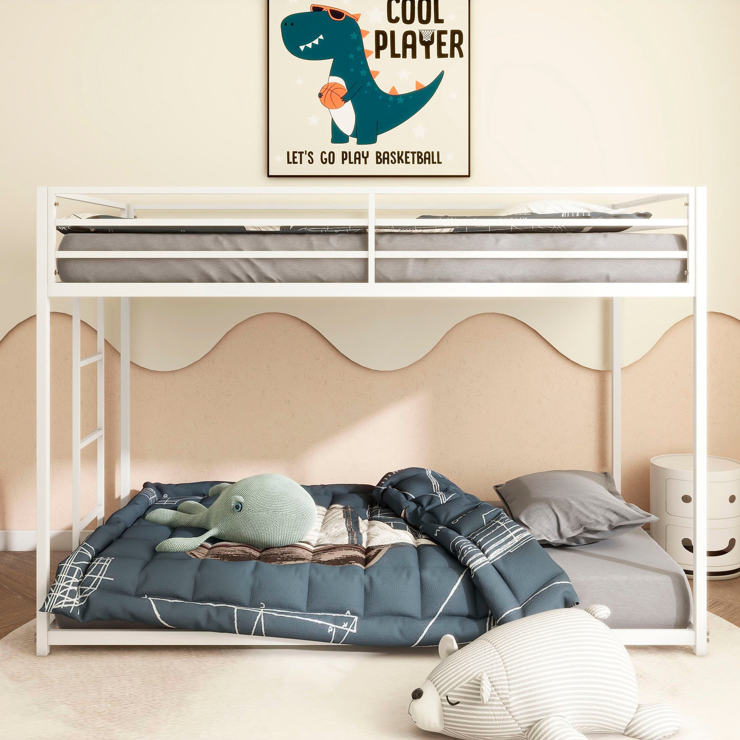 Twin Over Twin Metal Bunk Bed Frame White