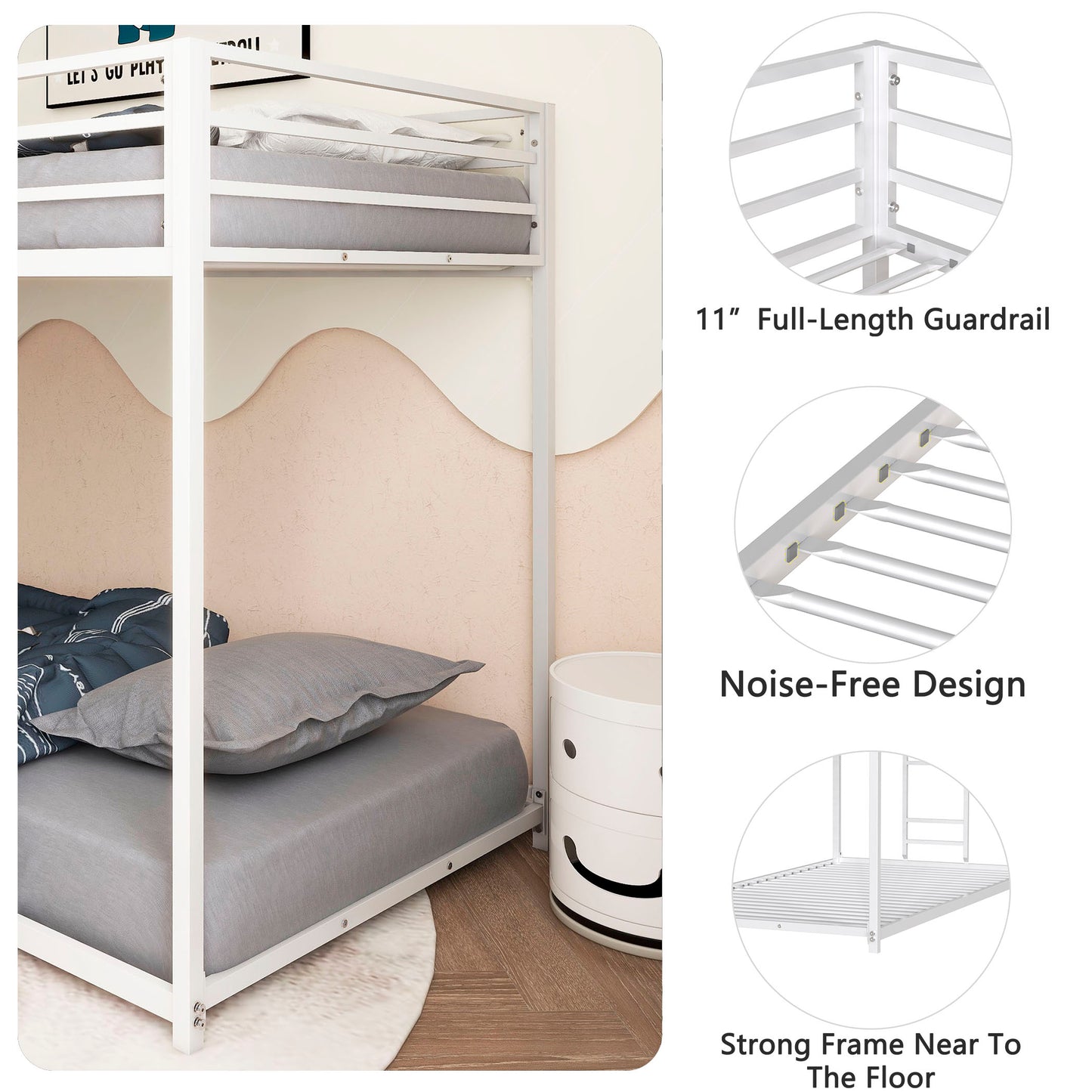Twin Over Twin Metal Bunk Bed Frame White