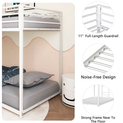 Twin Over Twin Metal Bunk Bed Frame White