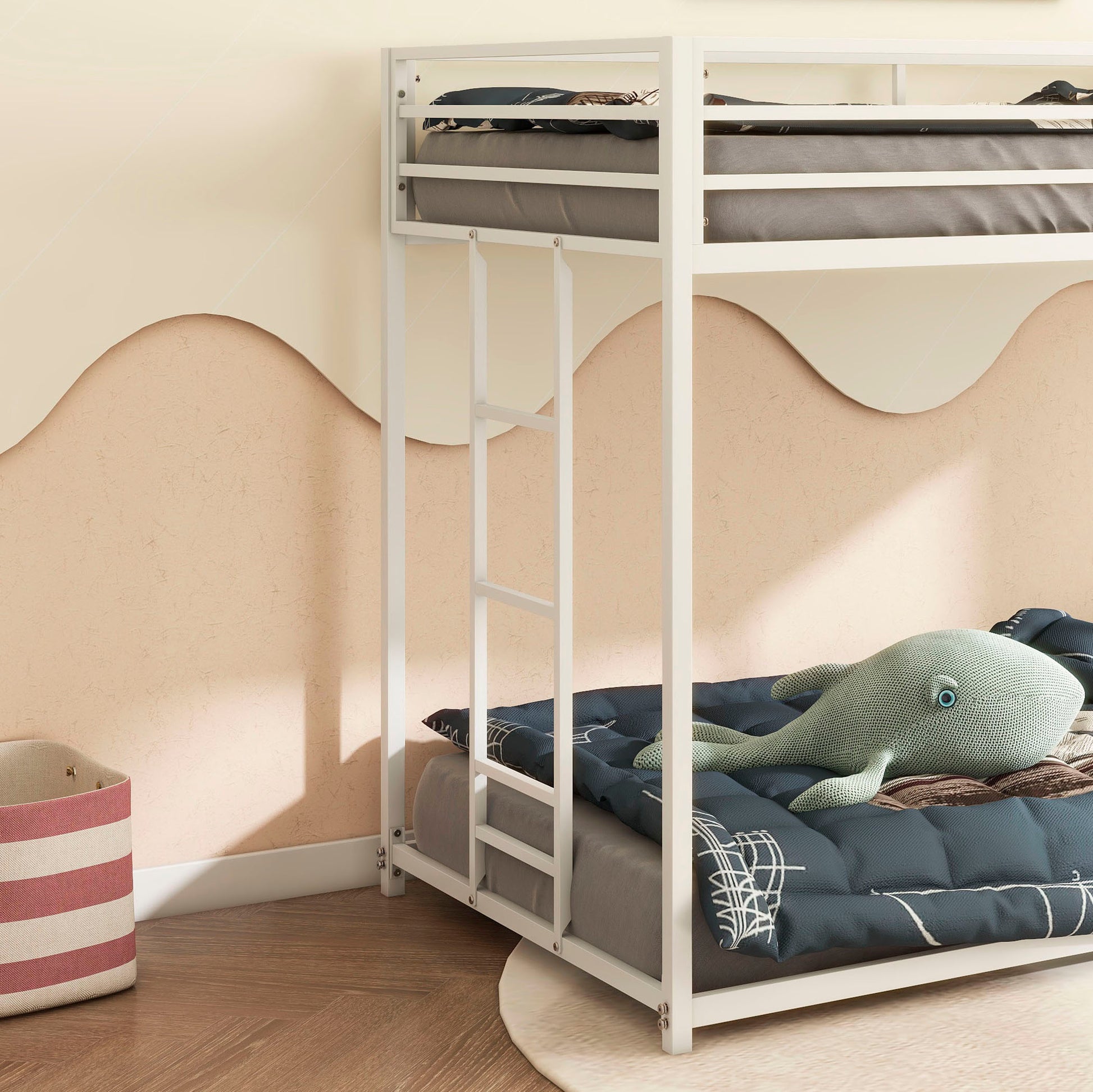 Twin Over Twin Metal Bunk Bed Frame White