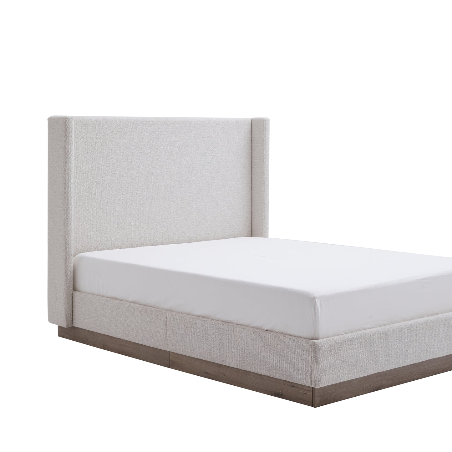 King Size Upholstered Wingback Bed - Cream White, Light Grey + Camel Oak