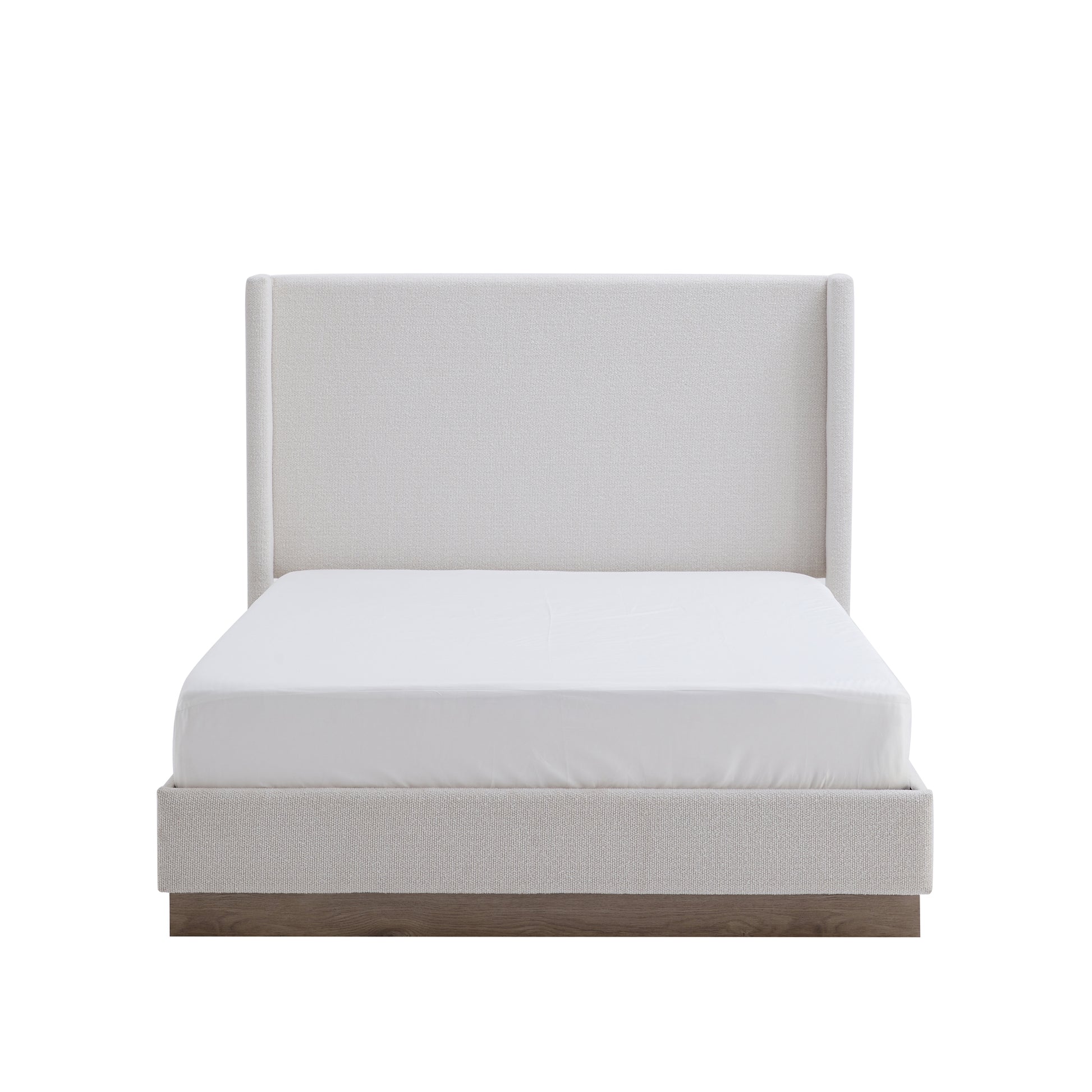 Queen Cream White Upholstered Bed Frame - 53.1" Wingback Headboard