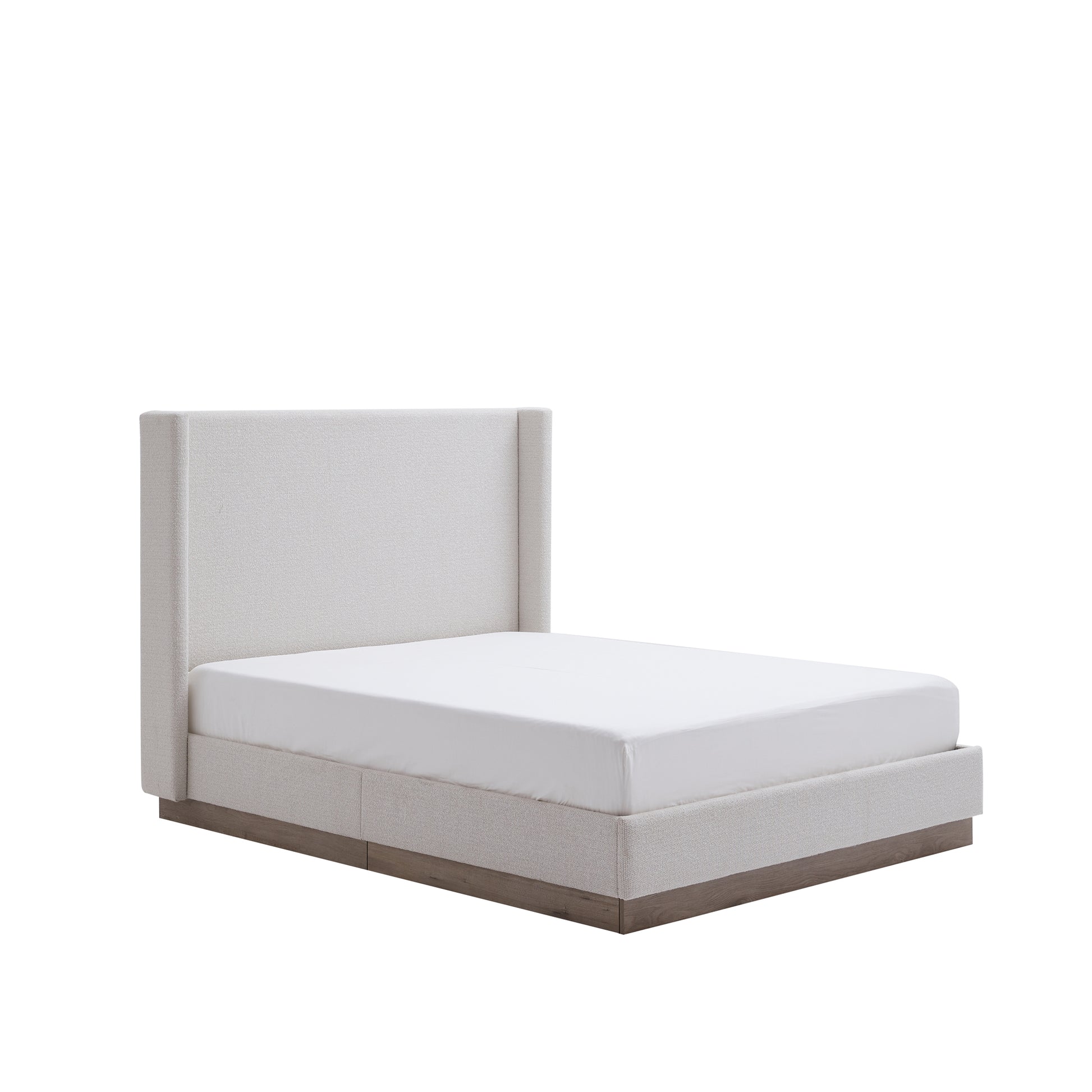 Queen Cream White Upholstered Bed Frame - 53.1" Wingback Headboard