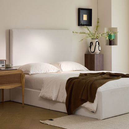 King Size White Upholstered Bed Frame - No Box Spring Needed for Bedroom